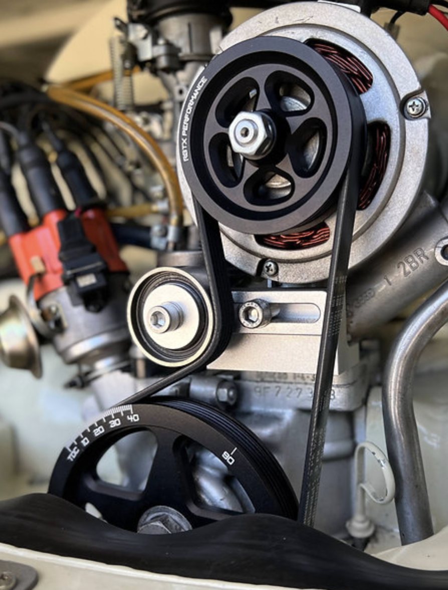 Rebuilt air-cooled engine with performance pulley and belt drive — Overland Parts